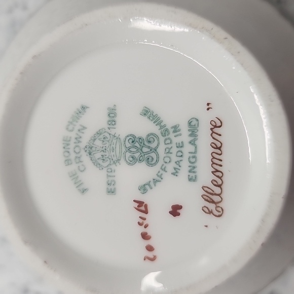 Crown Staffordshire Ellesmere Green Teacup & Saucer - Fine Bone China - Picture 5 of 6